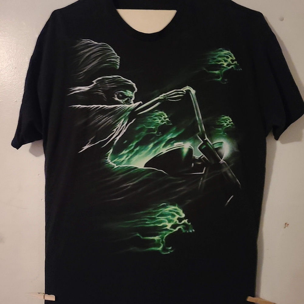 Glow in the dark death rides a chopper t-shirt